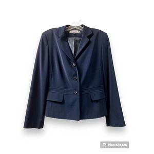 Vintage Anna Carole Womens Blazer Jacket Size 12 Navy Blue Business Career Work